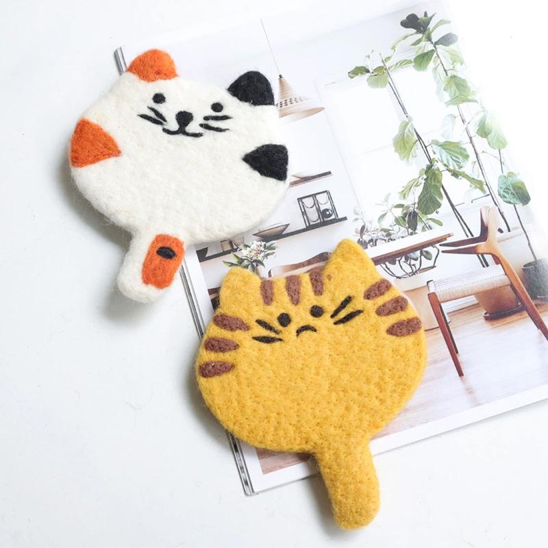 1PC Mugs Cup Cute Table Mat Heatproof For Coffee Cartoon Wool Felt Handmade Placemat Kitten Coaster