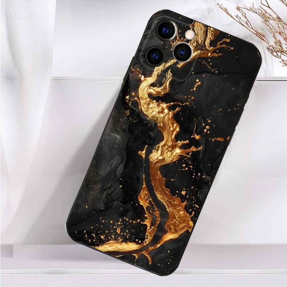 

Черно-золотой мраморный чехол для телефона iPhone 16, 15, 14, 13, 12, 11 Plus, Pro Max, XS, X, XR, SE, Mini, 8, 7, Мягкий силиконовый черный чехол iPhone13mini