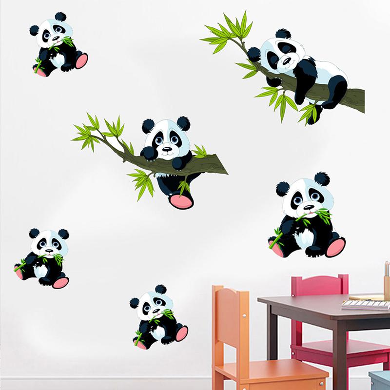 Cartoon Bamboo Panda Wall Stickers For  Home Decor Living Room Panda Mural Decals Bedroom Decorative Sticker
