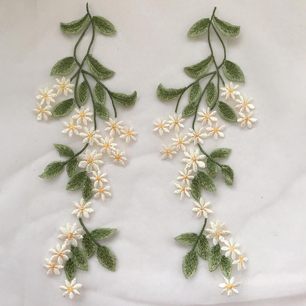 1Pair Green Leaf Daisy Flower Patch Sewing Applique Crafts Repair Decoration