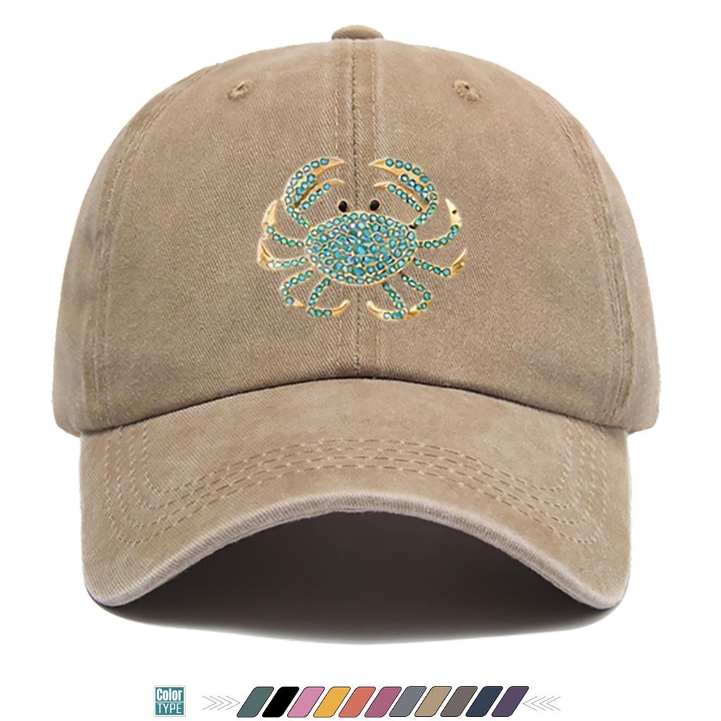 pc Rhinestone Crab Shaped Printed Baseball Cap Sparkling Rhinestone Decor Individual Trendy Sun Hat Fashionable EyeCatching