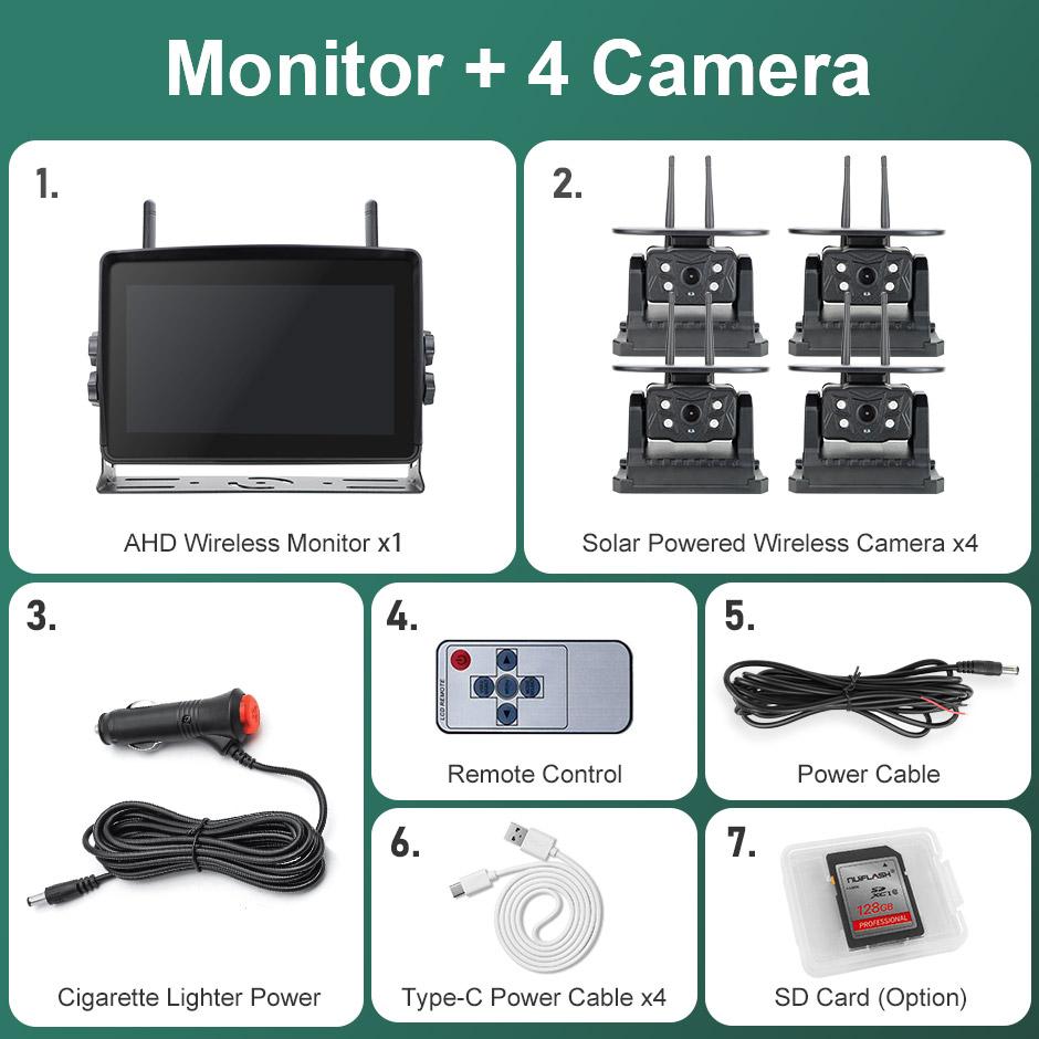 Solar Energy 7'' DVR Recording Monitor Wireless Touch Screen Reverse Backup Camera Dual Antenna For Camper/Truck/Trailer/RVs/Bus