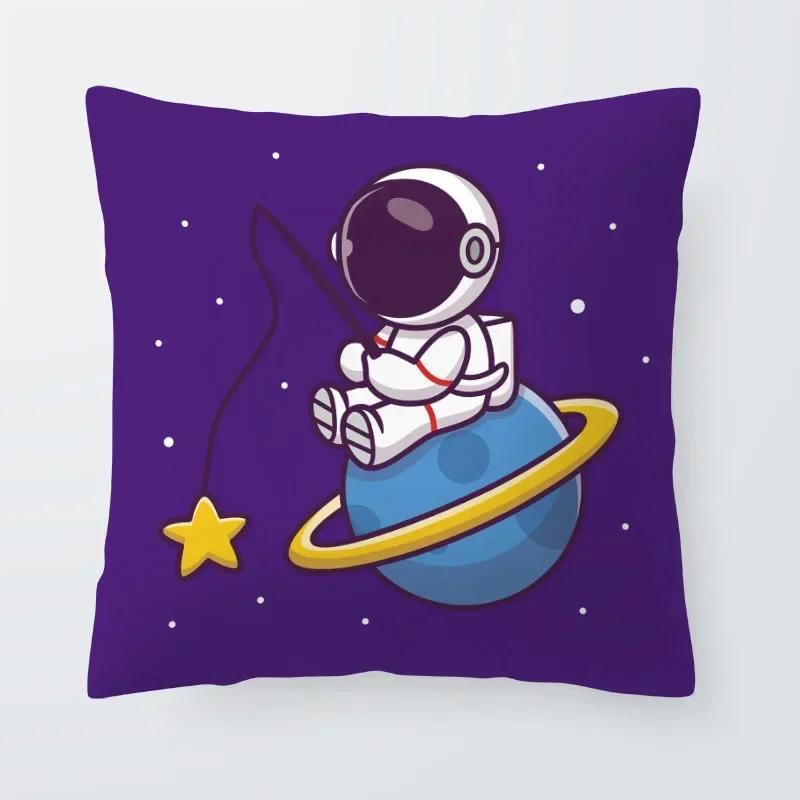 Astronaut Cat Planet Text Pillowcase Decoration Living Room Bedroom Sofa Pillowcase Creative Fun Cartoon Cushion Cover