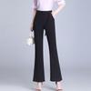 Chinese Style Autumn Flare Pants Women Solid Frog Pockets Elastic High Waist Casual Versatile Slim Wide Leg Ankle Length Trouser