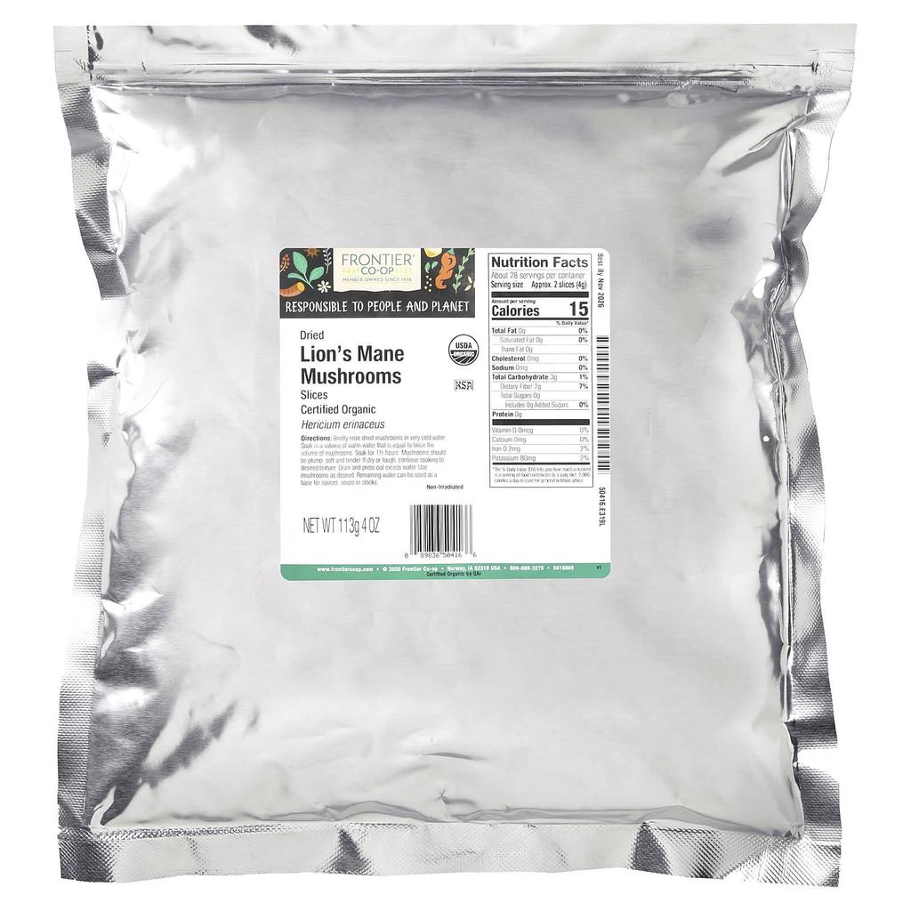 Frontier Co-Op, Bio Sušené houby jeleního parohu, Vločky, 113G(4 oz)