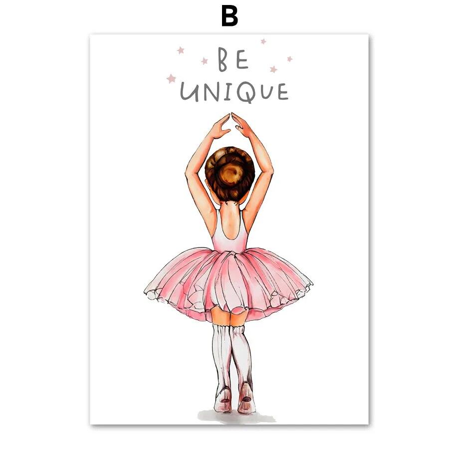 Pink Ballet Girl Rainbow Unicorn Shoes Nursery Wall Art Canvas Painting Posters And Prints Pictures For Baby Kids Room Decor