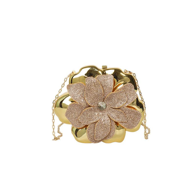 Borsa da sera a pochette con fiore in acrilico per donna con manico a catena e chiusura a lucchetto