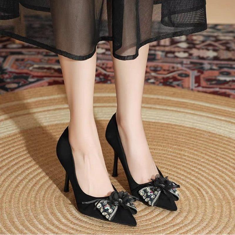 French Butterfly Diamond High Heels Women's 2026 New Pointed Toe Stiletto Elegant Skinny Single Shoes