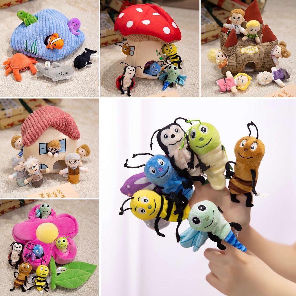 6 Pezzi Marionette da Dito + 1 Casa Famiglia di Animali Carini Marionette da Dito Gioco di Ruolo Giocattoli Educativi Marionetta a Mano Oggetti di Scena per Raccontare Storie per Bambini