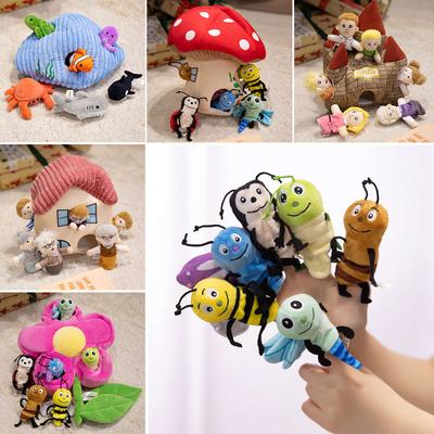6 Marionnettes à Doigts + 1 Maison Famille d'Animaux Mignonne Marionnettes à Doigts Jeu de Rôle Jouets Éducatifs Marionnette à Main Accessoires de Narration pour Enfants