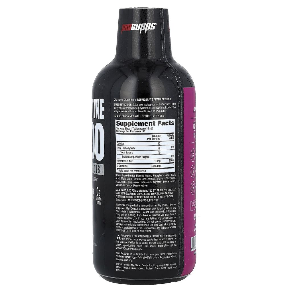 L-Carnitine 3000 Liquid Shot, Berry, 473Ml(16Fl Oz)