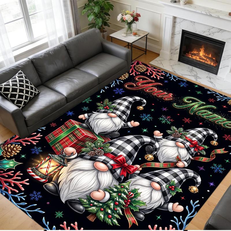 Christmas Custom Name Printed Square Area Rug Soft Non Slip Floor Carpet For Bedroom Holiday Gift