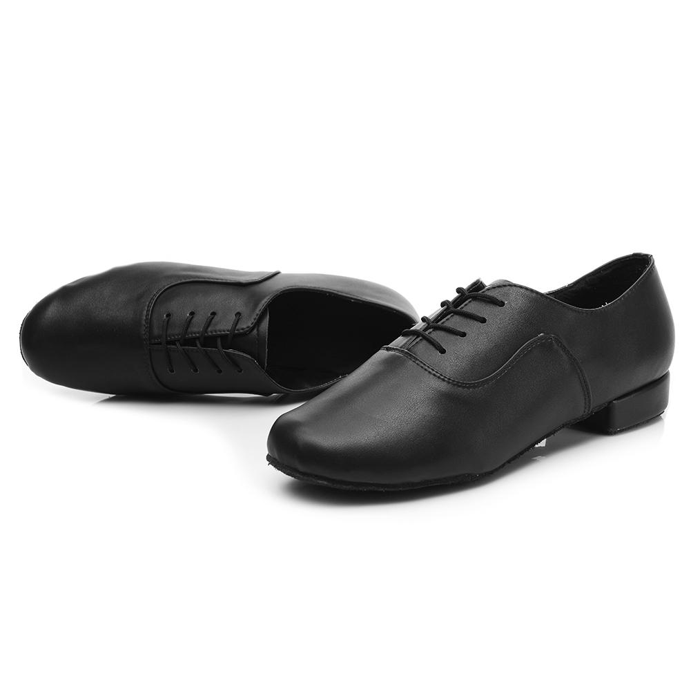 Low Heel 2.5cm Men's Modern Dance Shoes Professional Lace-up Black Leather Tango International Standard Dance Shoes