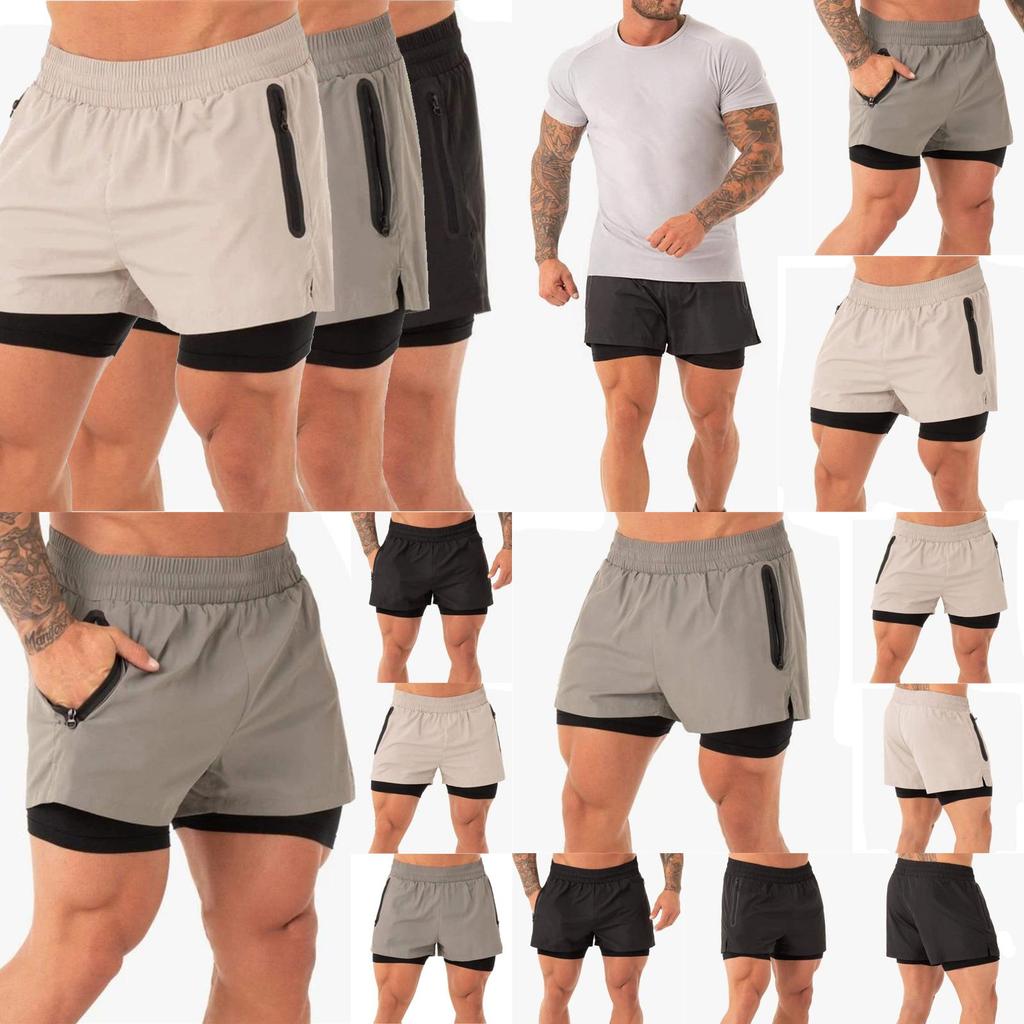 Men's Gym Sports Training Shorts With Breathable Mesh And Zippered Pockets