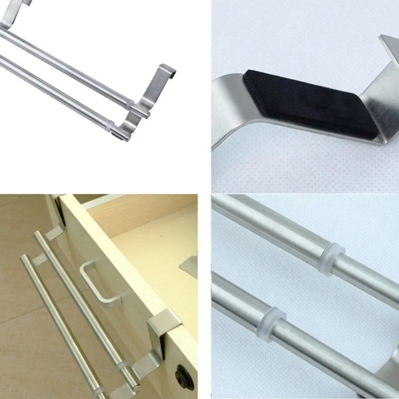Stainless Steel Double-rod Towel Rack Household Door Retractable Rack Bathroom Storage Shelf