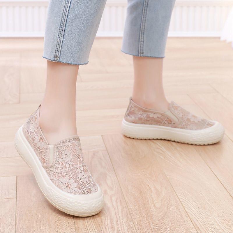 Pantofi de damă, pantofi de pescar, pantofi cu o singură talpă din plasă respirabilă din dantelă, pantofi casual cu talpă groasă pentru copii