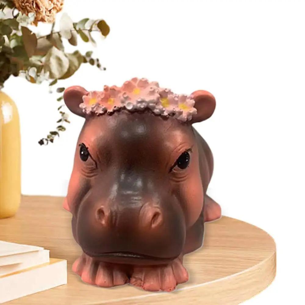 Cute Small Hippo Statue Ornaments Handmade Desktop Hippo Sculpture  Home Office Decor