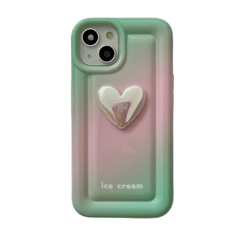 Funda de teléfono de silicona con gradiente de corazón de amor láser 3d coreano para Iphone 14 13 12 11 Pro Max Smudge Pink, funda suave Simple a prueba de golpes