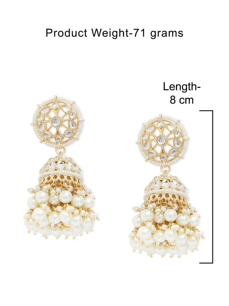 Gold Tone Traditional Kundan & Pearl Jhumki Earrings for Women-ZPFK11012, Stone Pearl,