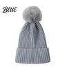Cozy Fleece Lined Thick Cuffed with Fluffy Knitted Hat Style Winter Fur Ball Warm Cap