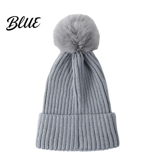 Cozy Fleece Lined Thick Cuffed with Fluffy Knitted Hat Style Winter Fur Ball Warm Cap