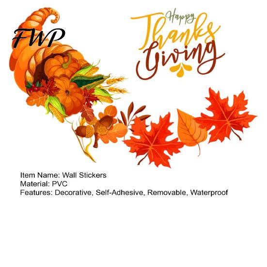 Autumn Harvest Wall Decals Festival Stickers for Thanksgiving Decor, PVC Cornucopia Pumpkins And Maple Leaves Decals, Festive Art Peel Stick