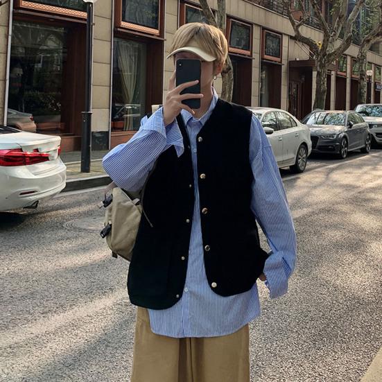 Męska kamizelka cargo bez rękawów jednorzędowa kieszenie projekt sportowy jednolity kolor wielokolorowa kamizelka outdoorowa odzież uliczna