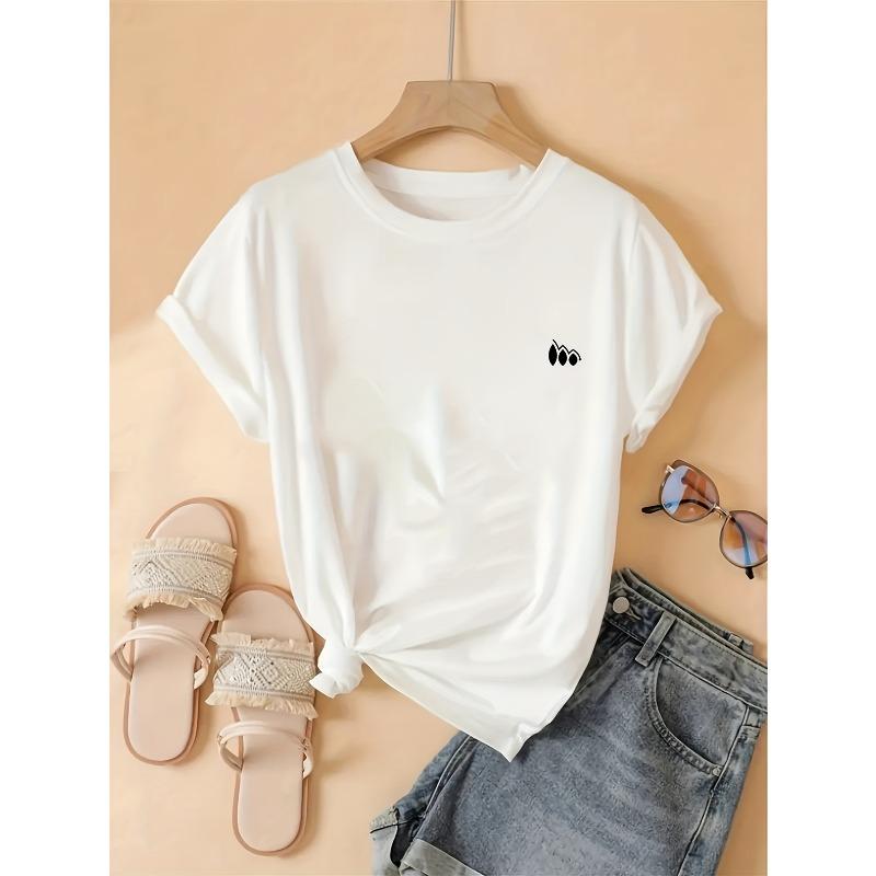 European sizesBasic Short-Sleeve Summer Top for Women Featuring a Casual White T-Shirt with a Small Graphic