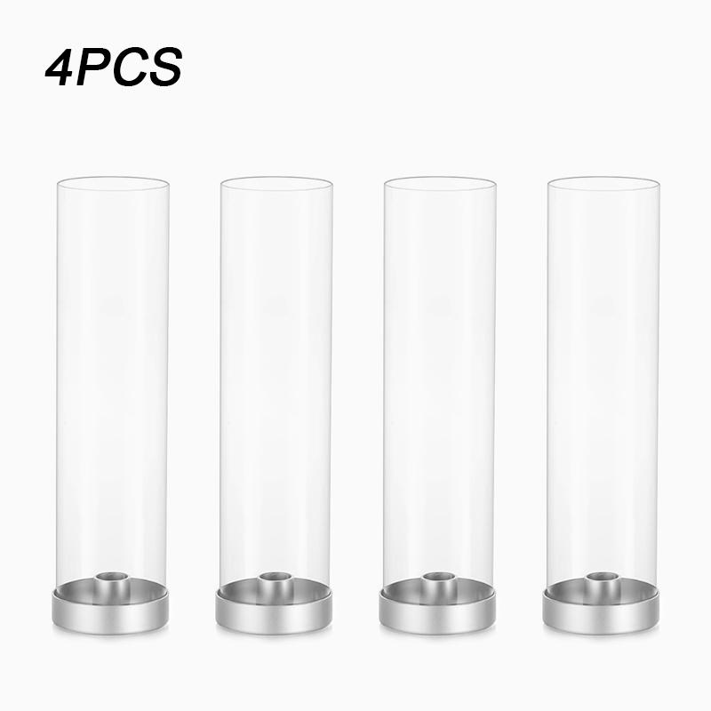 4pcs Hurricane Candle Holders Wedding Home Decor Lampshade Candlestick Transparent Clear Glass Candle Holders Silver 3 colors
