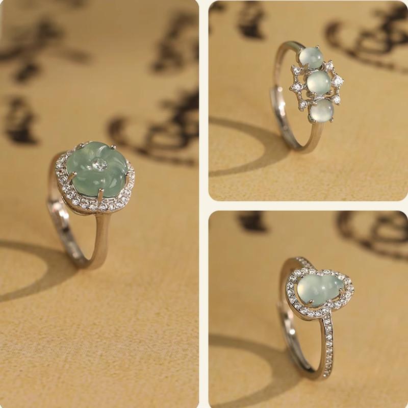 Stunning New Chinese Style Gourd Jade Ring For Women In Trendy Geometric Design