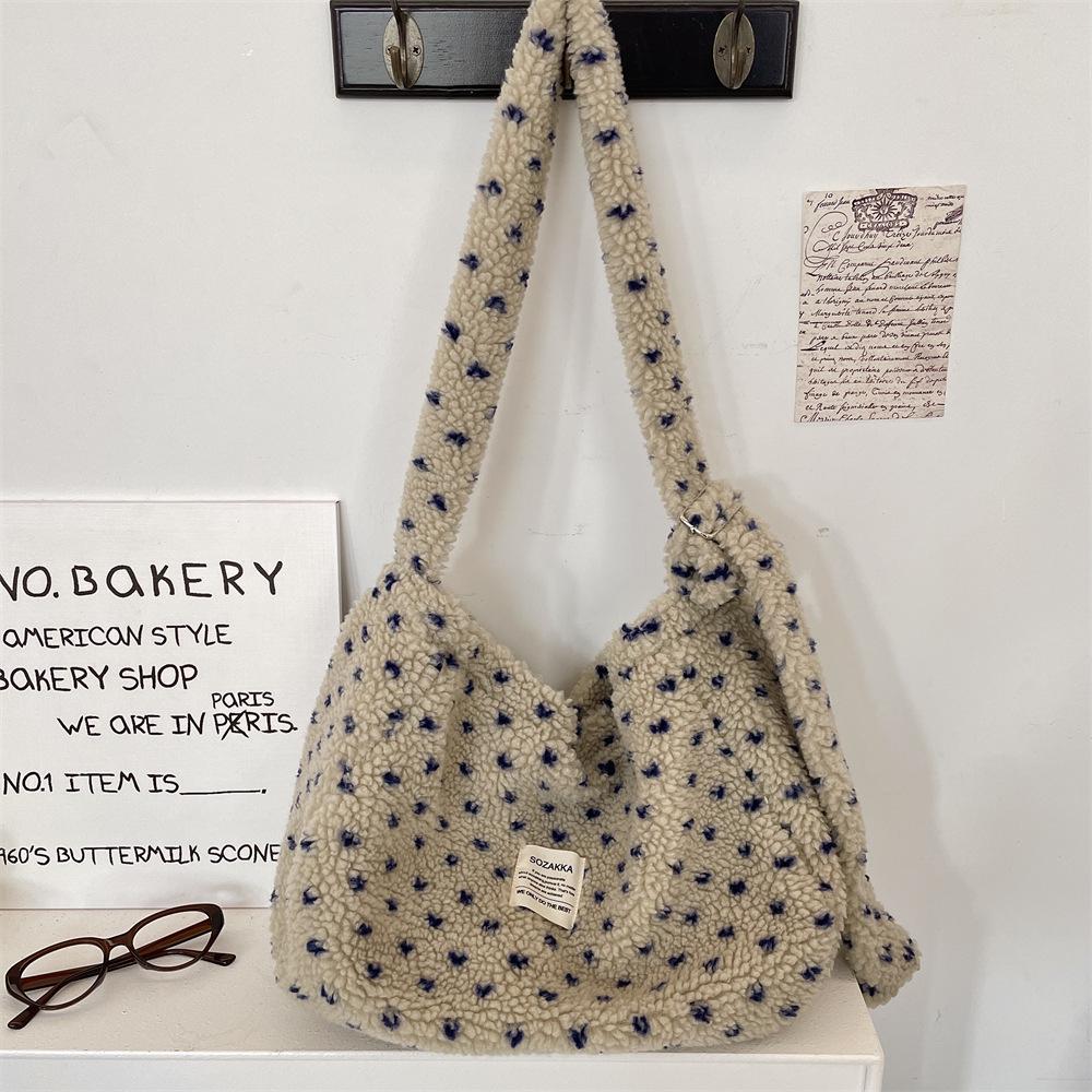 Herbst/Winter Plüsch Herz Umhängetasche - Canvas Schultertasche mit großem Fassungsvermögen