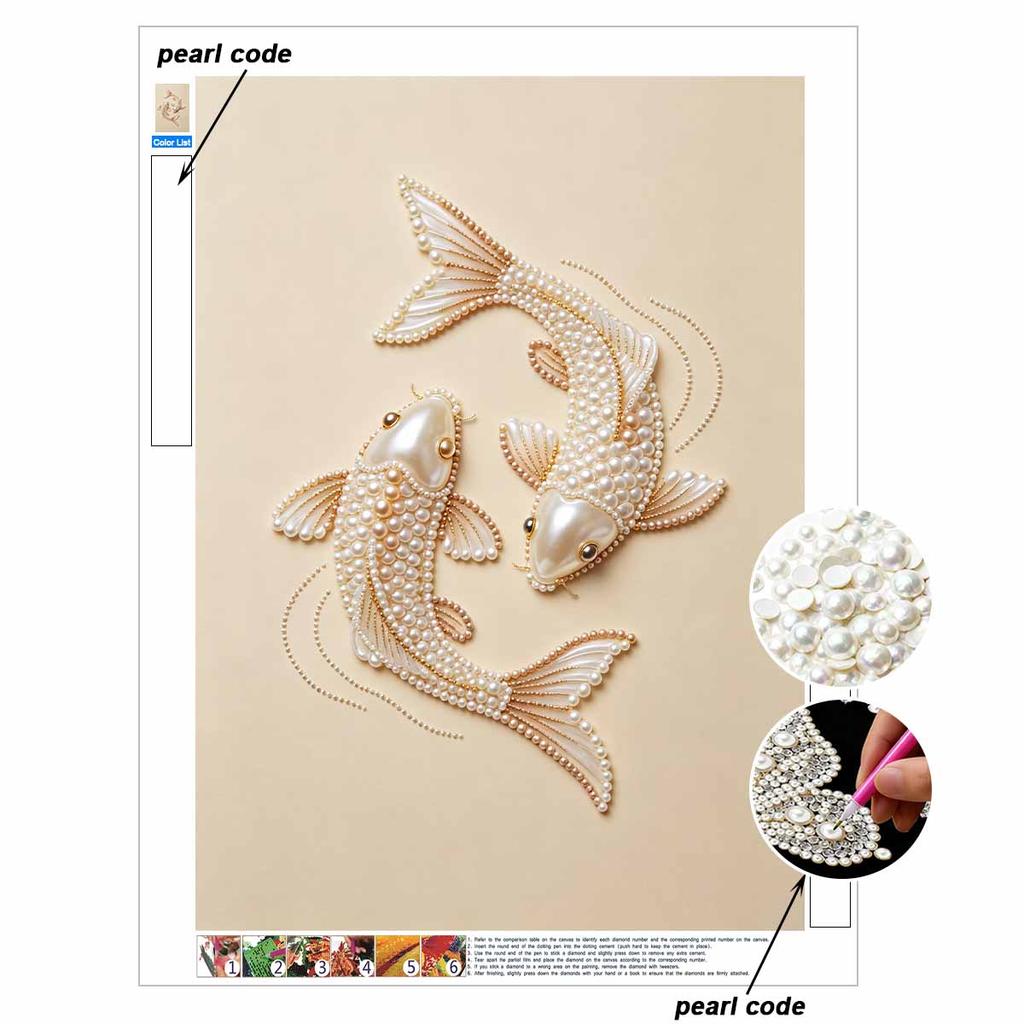 DIY Pearl Embroidery Diamond Painting Kit Koi Fish Sparkling Beads Art Craft Handmade Decoration Gift for Home