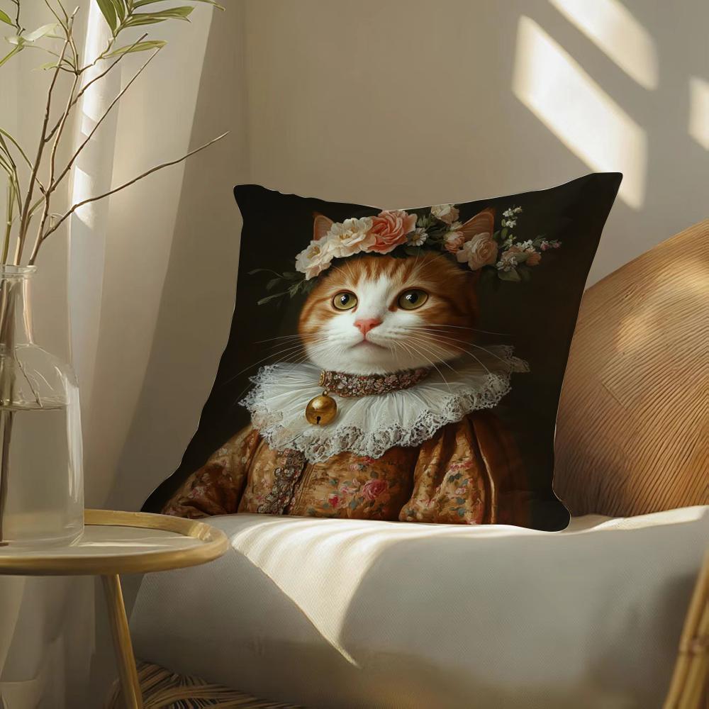 Quirky Elegant And Luxurious Crown Cat Pillow Case Pattern Printed Pillowcase For Living Room Sofa Cushion Cover & Bedroom Decor