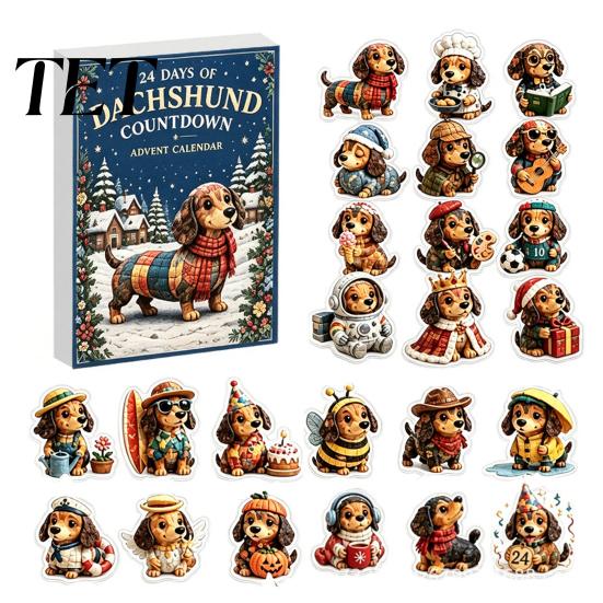 Holiday Party Supplies 24 Days Dachshund Christmas Advent Calendar with Acrylic Pendants, Countdown for Unique Decorations, Cute Hanging Ornaments