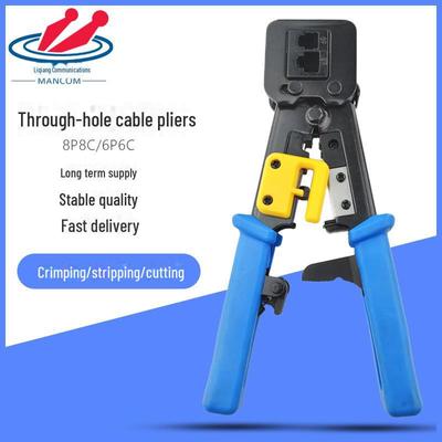 MANCOM 6P8P Crimping & Wire Stripping Pliers, EZ Multi-Color Through-Hole Crystal Head Network Cable Tool