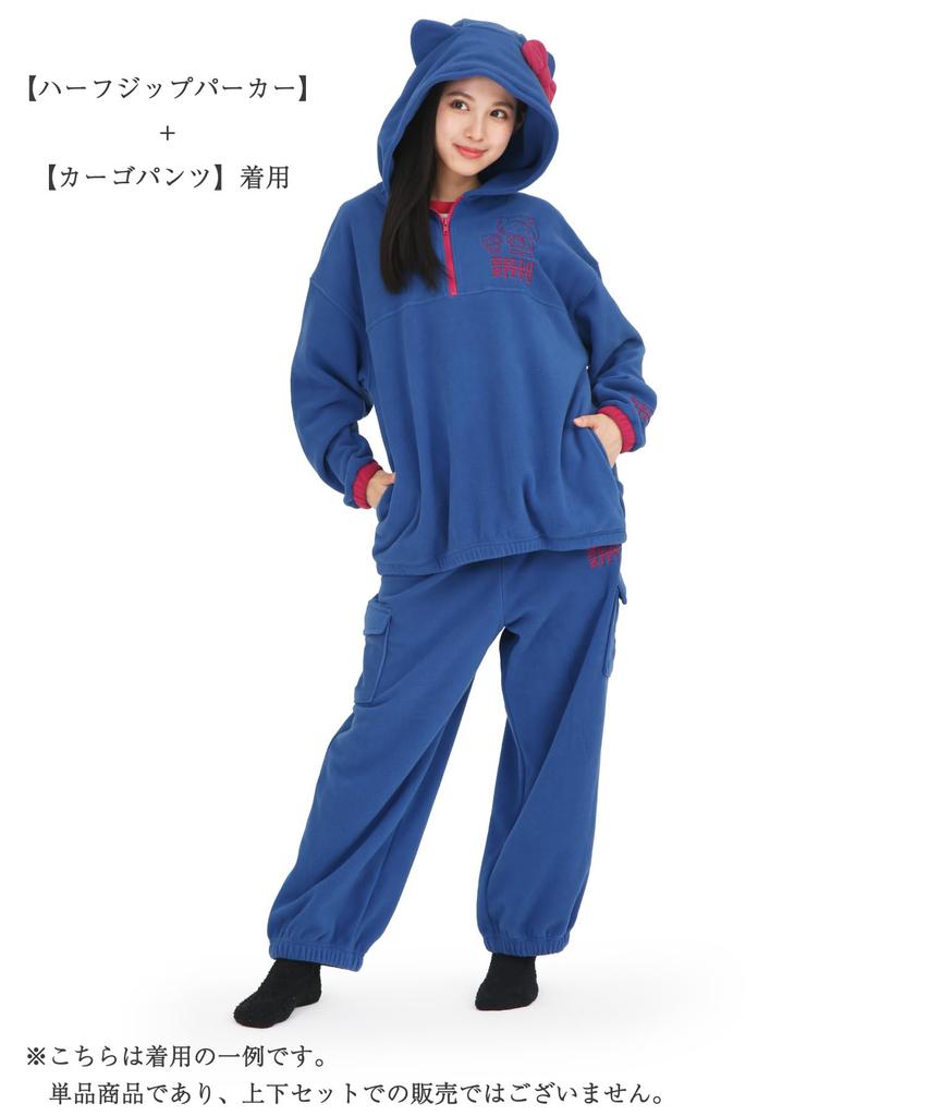 SAZAC Hello Kitty Fleece Long Warm Top Half-Zip Hoodie, Women's, Sleeve, (Navy/L/SAN1858)