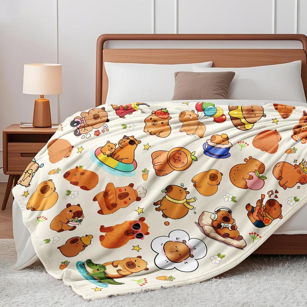 Capybara Blanket Gifts Warm Flannel Capybaras Throw Blanket Bedding Decor for Capybara Lovers Kids Girls Women Adults 50"x40"