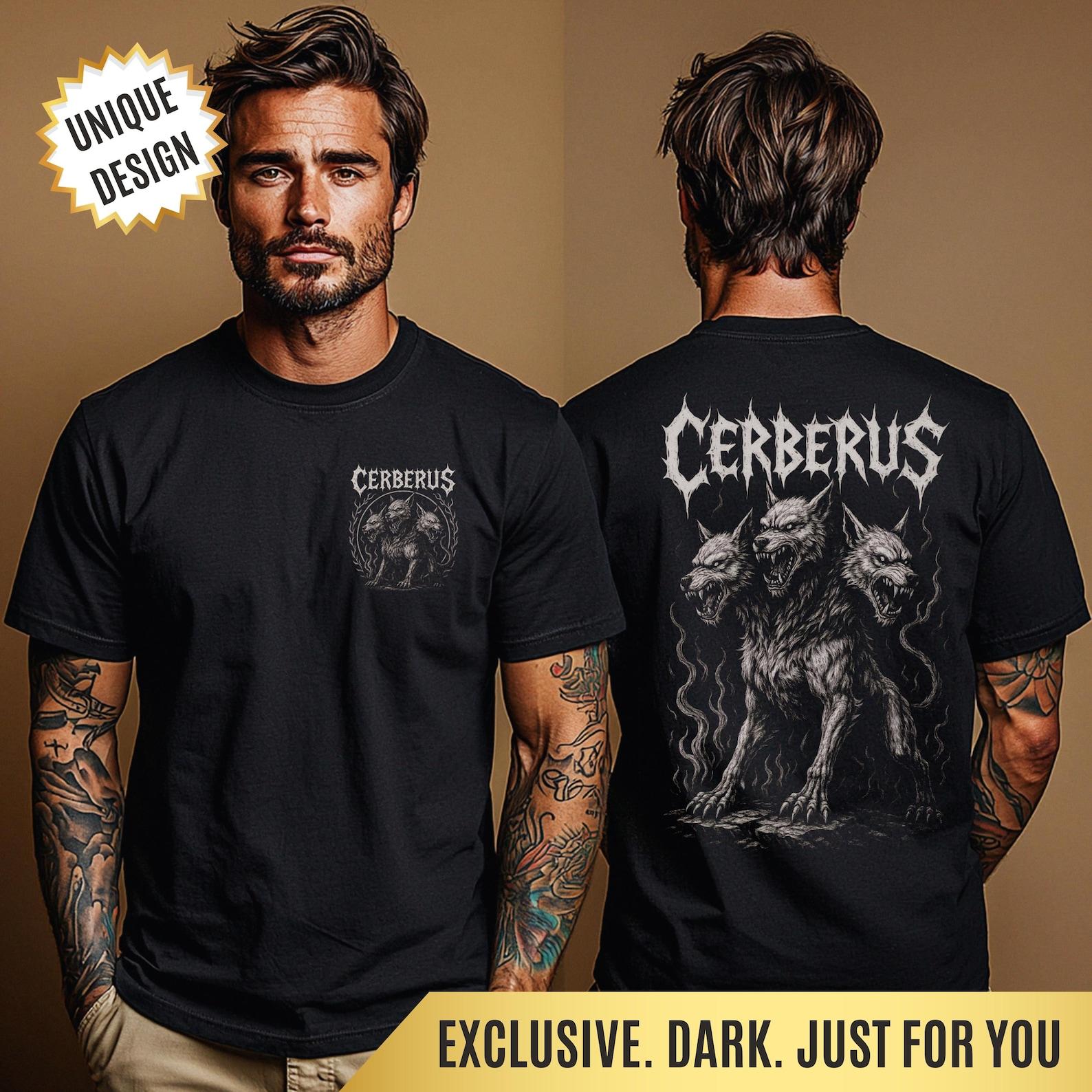 Cerberus T-Shirt Three-Headed Hellhound Shirt Greek Mythology Gothic Tee Heavy Metal Gift Metalhead Apparel Hades Guardian Shirt Unisex M