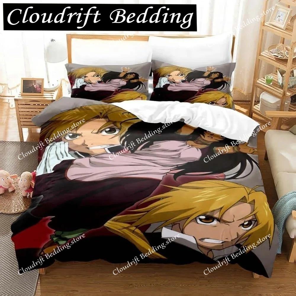 Set di biancheria da letto Fullmetal Alchemist con cartoni animati stampati in 3D, singolo, doppio, matrimoniale, king size, per adulti e bambini