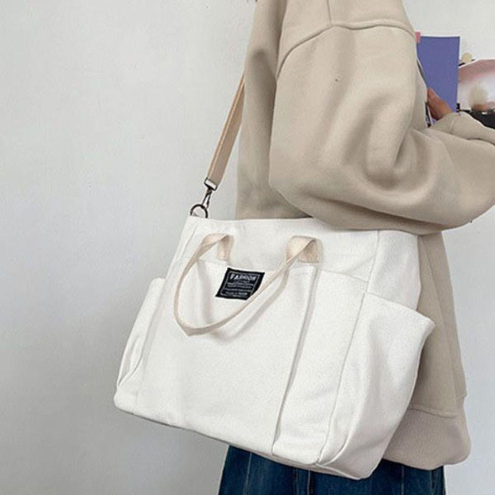 Portable Shopping Bag Casual Mommy Bag Solid Color Canvas Tote Bag  Outdoor