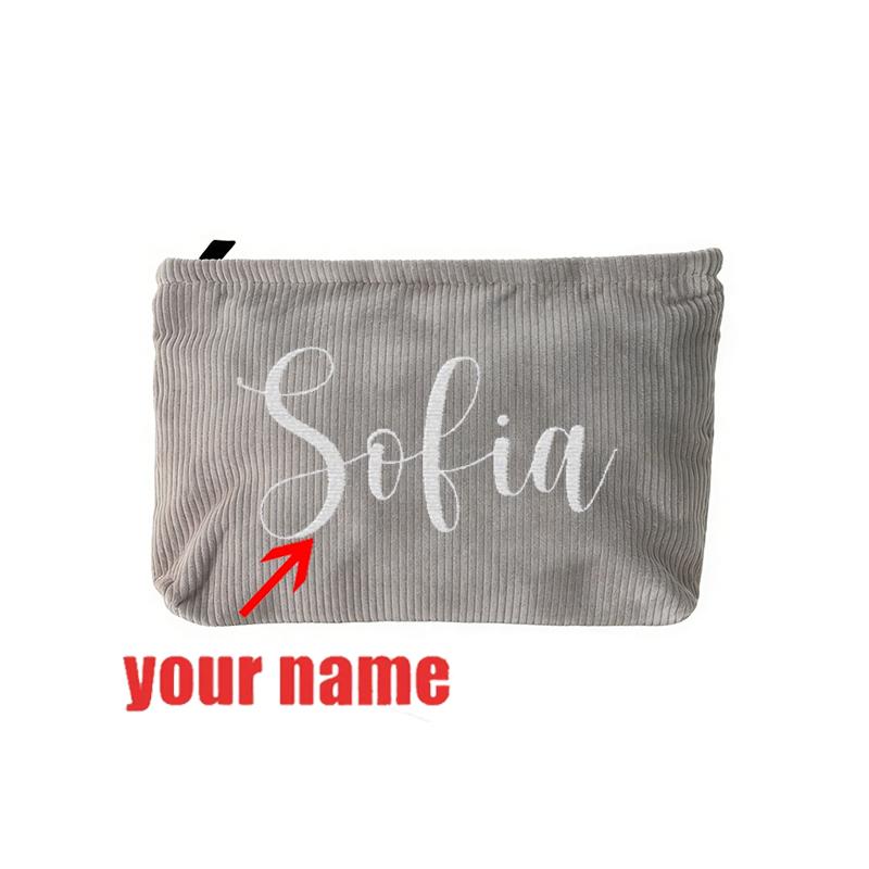 Personalized Embroidered Corduroy Makeup Bag Letter Toiletry Cosmetic Pouch Bridesmaid Proposal Gift Custom Makeup Bag for Women