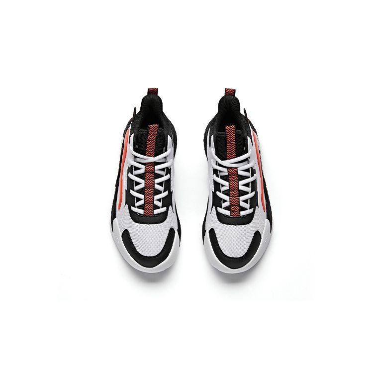 Anta Mesh Splicing Shock Absorbing Wear Resistant High Top Sports Casual Shoes Kids Sneakers Black White Orange A312131110-2