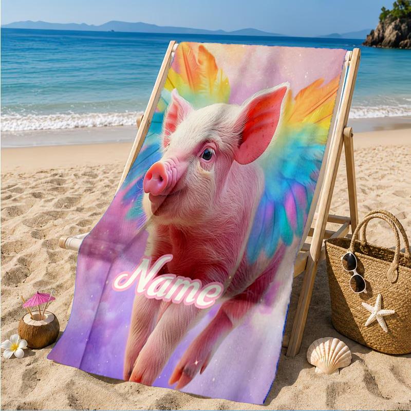 Custom Name Pig Bubbles Beach Towel Microfiber Beach Towel, Lightweight and Quick-Dry, for Summer Travel, Swimming Pool Gift