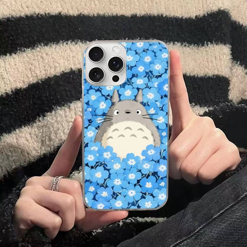Cute T-Totoroes Silver Gradient Pleated Water Ripple Phone Case for IPhone 17 16 15 14 13 12 11 Pro Max