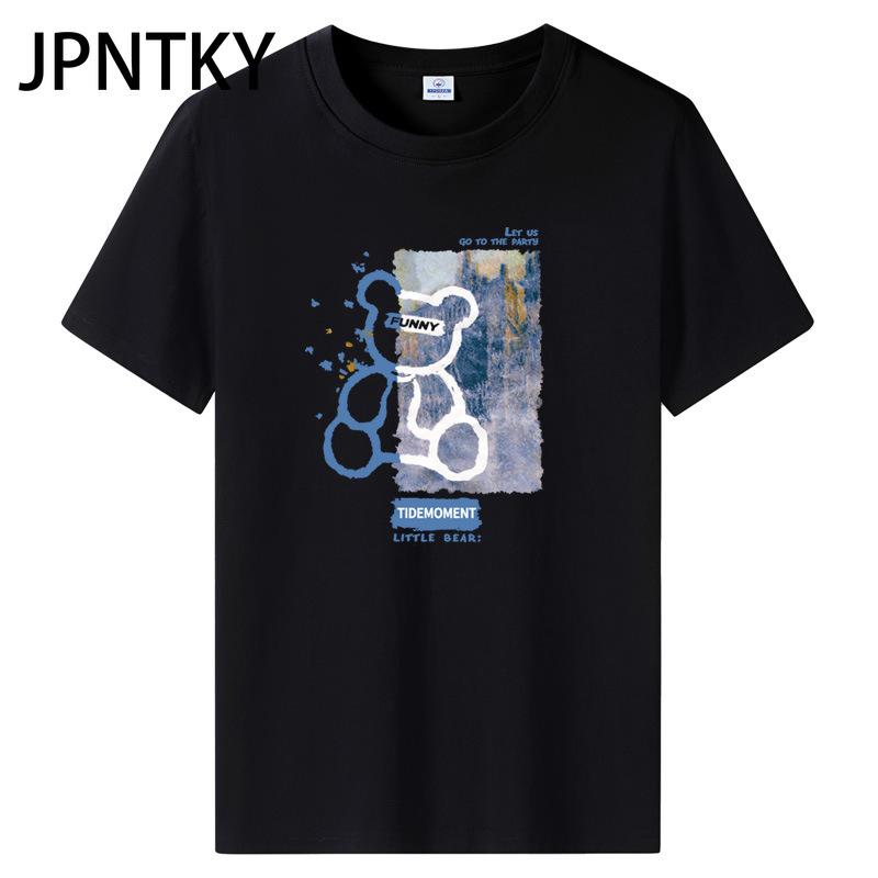 JPNTKY Cotton Short Sleeve T-shirt Men's Fashion Loose Half Sleeve Shirt Printed Compassionate Shirt