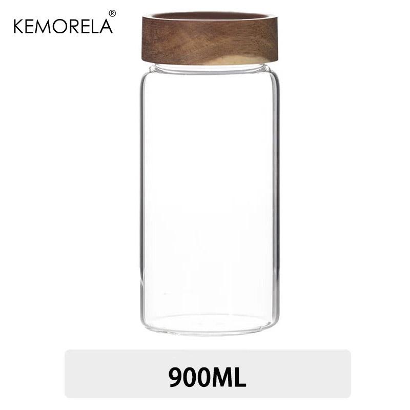 Domácí skleněné uzavíratelné dózy Dřevěné víčko Láhev Nádoby na potraviny Kávová zrna Čajová nádoba Kuchyňský organizér Dávkovač obilí