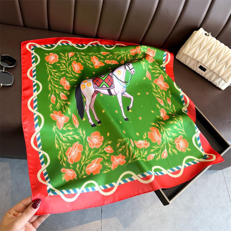 Floral Printed Silk Like Square Scarf For Women Summer Sun Protection