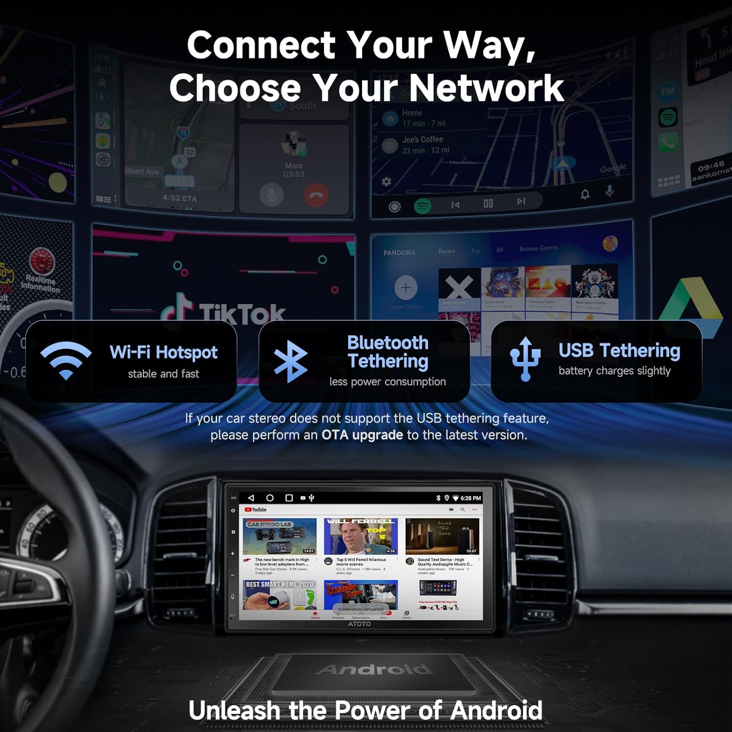 

A5L Android Double DIN Car Stereo with Wireless CarPlay & Android Auto, Wi-Fi/Bluetooth/USB, 24B-EQ/DSP, MirrorLink, HD LRV, Bac 7 Backup Cam