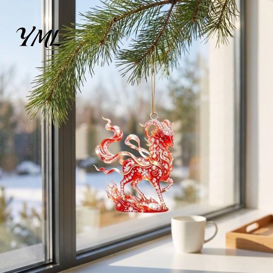 Holiday Car Interior Decor 2D Acrylic Goat Christmas Hanging Ornament, 3.15 Inch Farm Animal Xmas Tree Lightweight Crafts Decoration for Rear