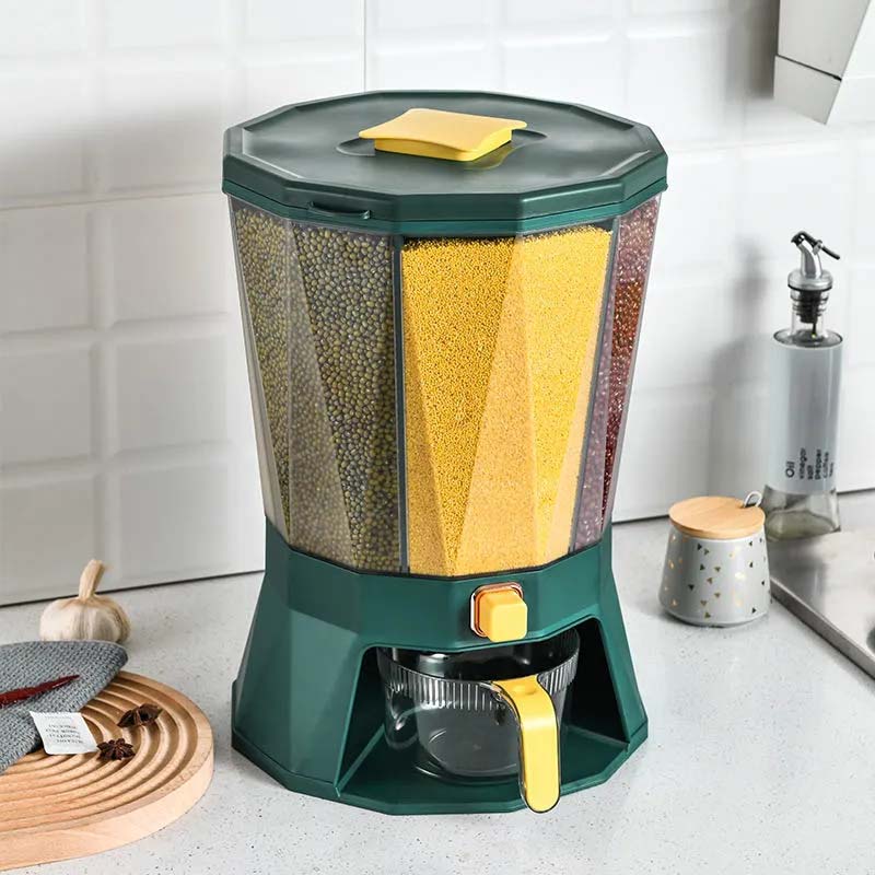 Rotating Moisture-proof Transparent Design Rice Storage Container 4-Grid Retain Freshness Grain Container for Kitchen